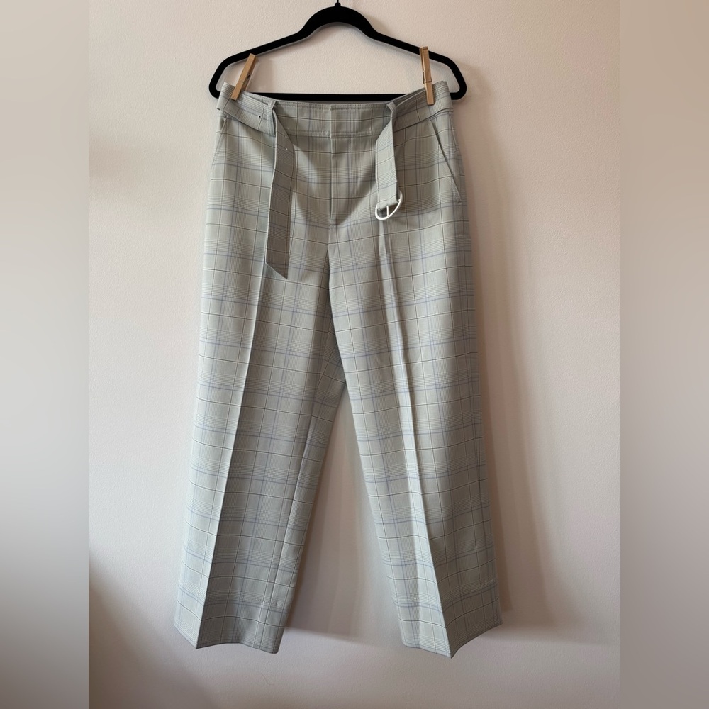 Club Monaco Light blue plaid cropped ankle pants 8 women’s enamel belt wide leg